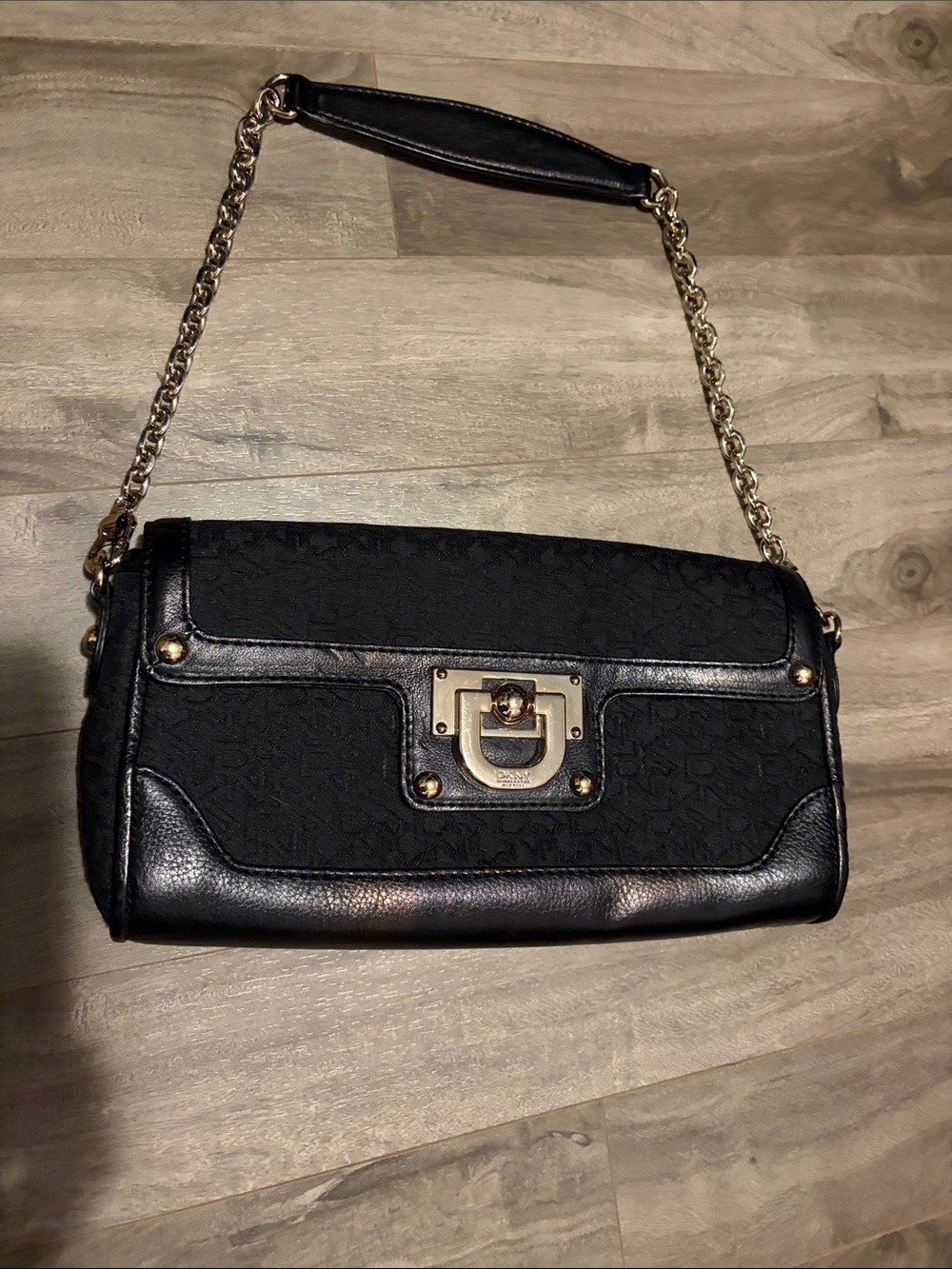 DKNY Black Chain-Handle Shoulder Bag with Turn-Lock Closure